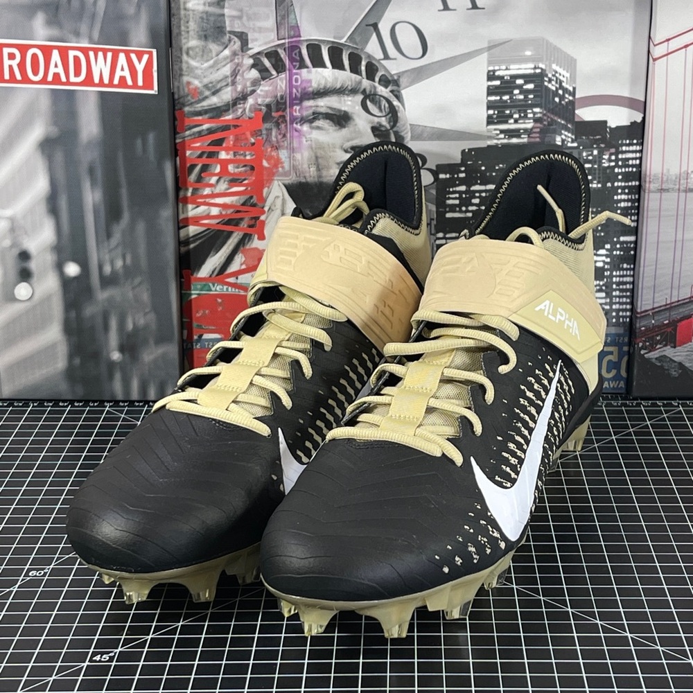 NIKE Alpha Menace Pro 2 Mid Black Gold Football Cleats Men's 16 BV3945-700 NEW
